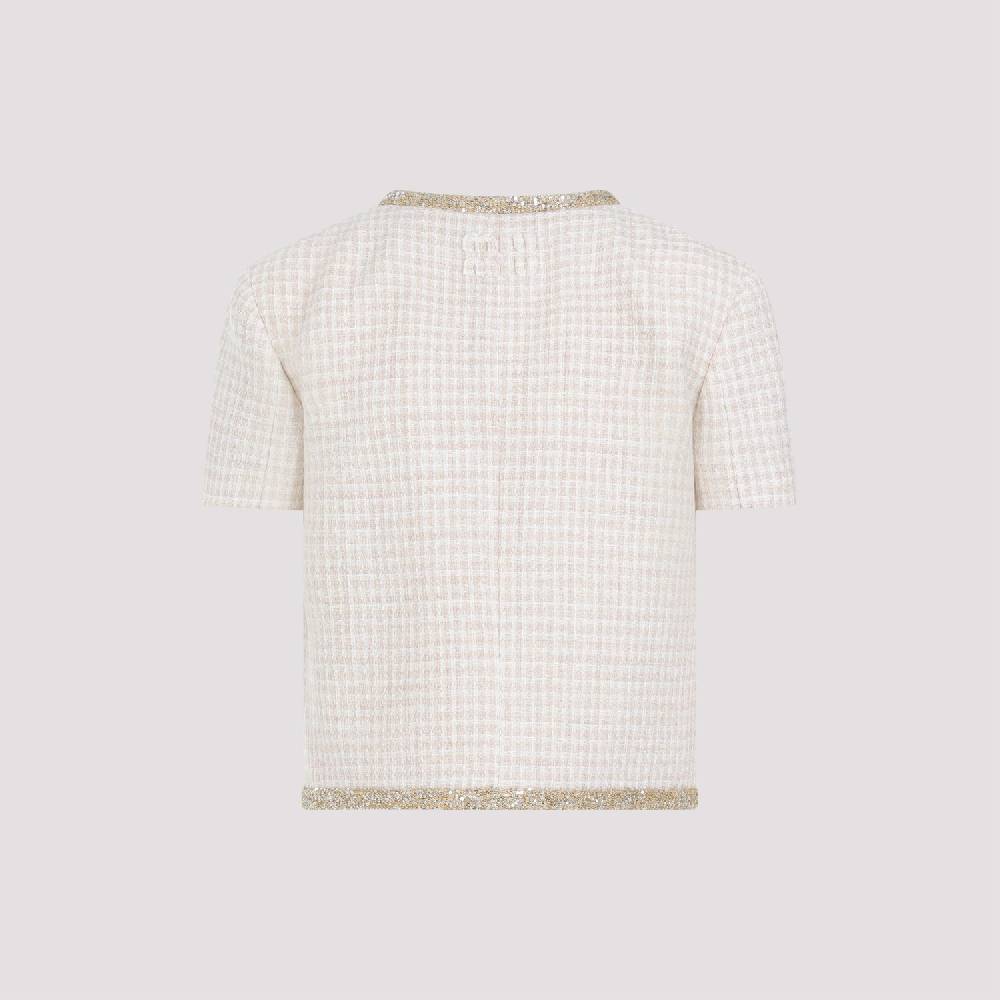 MIU MIU  Giacca in Lana Vergine Pied de Poule Avorio MIU MIU con Bordo di Paillettes Outlet
