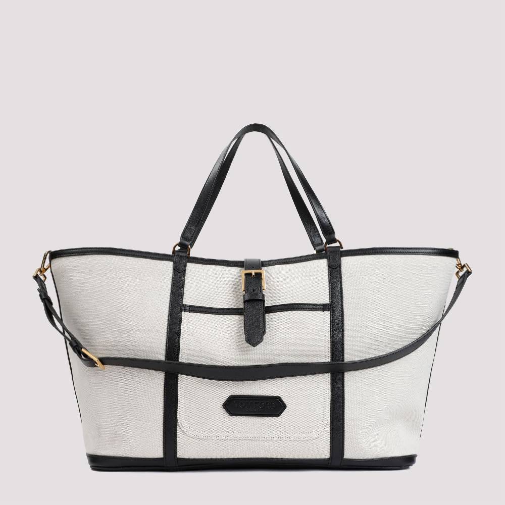 TOM FORD  Borsa Shopper TOM FORD in Cotone e Pelle Nera Offerte