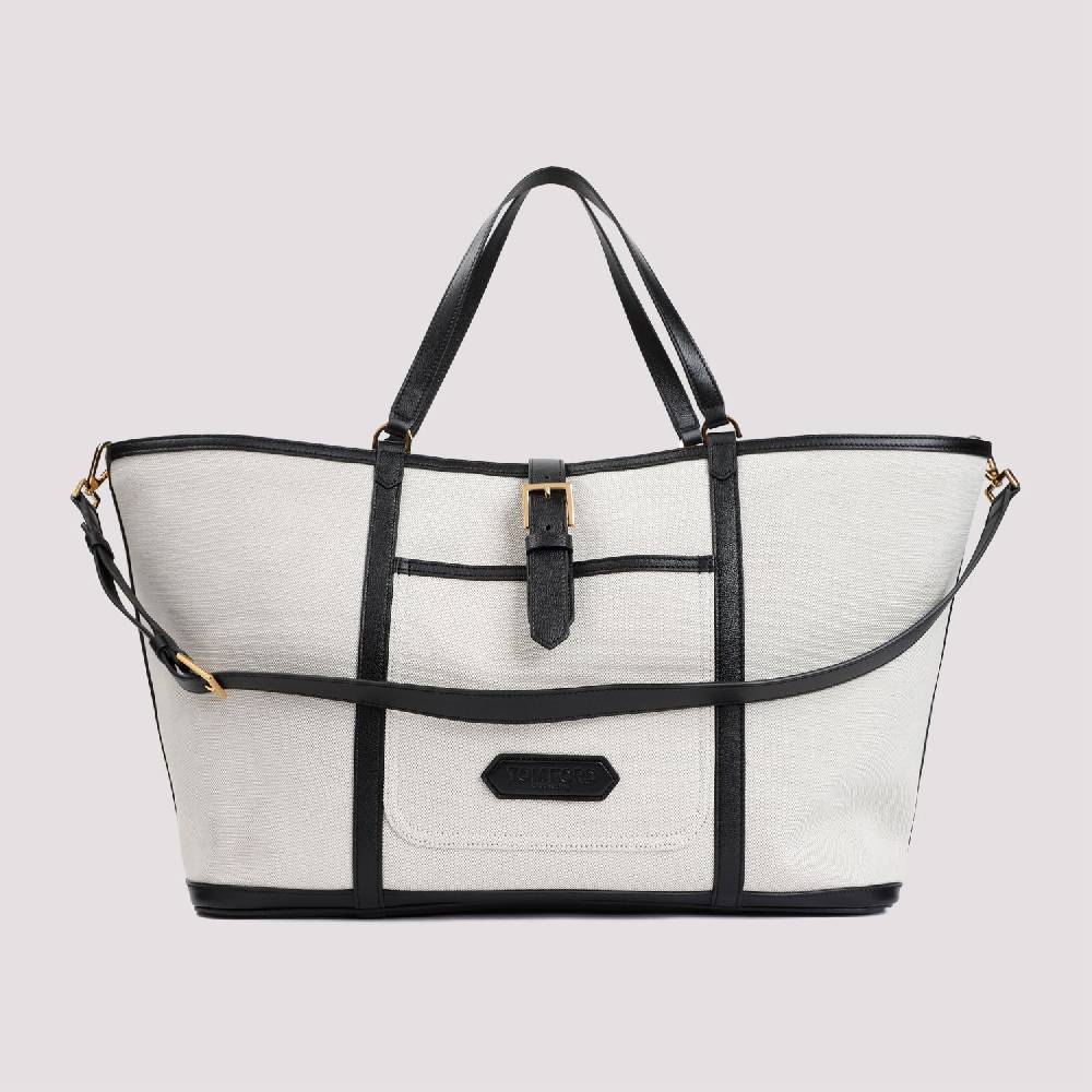 TOM FORD  Borsa Shopper TOM FORD in Cotone e Pelle Nera Offerte