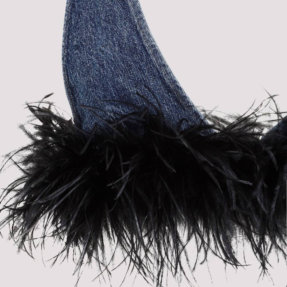 MIU MIU  Top di Cotone Blu con Piume Miu Miu Hotsell