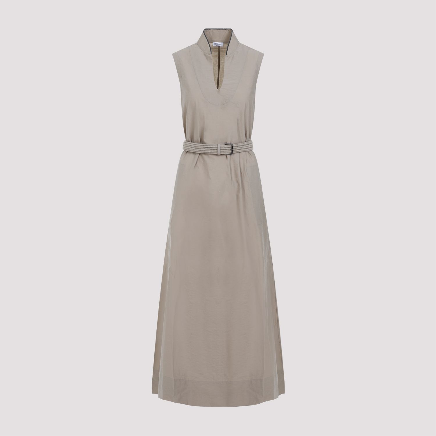 BRUNELLO CUCINELLI  Abito Beige Senza Maniche in Cotone Misto Brunello Cucinelli Vendita Calda