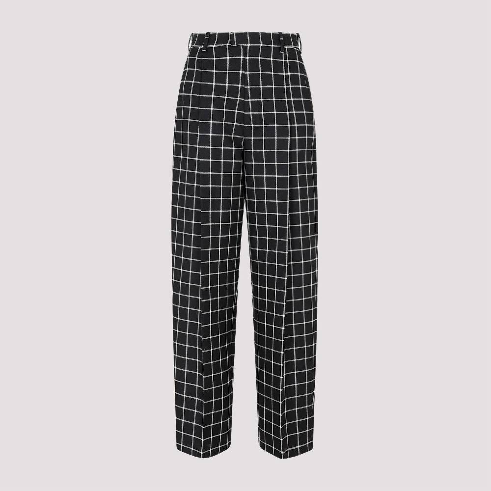 MARNI  Pantaloni Dritti di Lana a Quadri Neri MARNI per Donna Italy