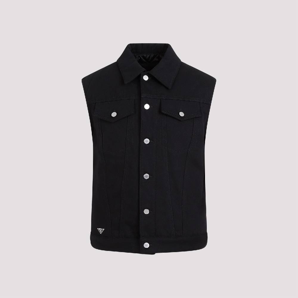 PRADA  Gilet di Jeans Nero in Cotone PRADA - Panciotto Senza Maniche Uomo Acquista Ora