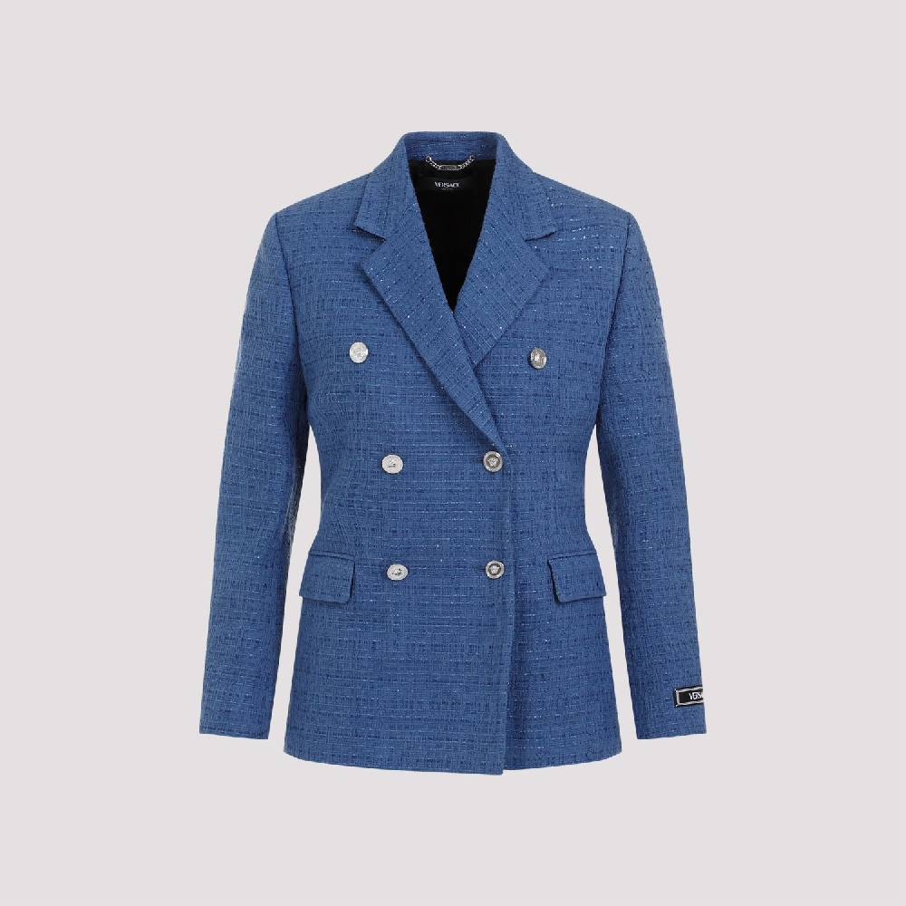VERSACE  Blazer Tweed Cotone Blu Versace da Donna Consegna Veloce
