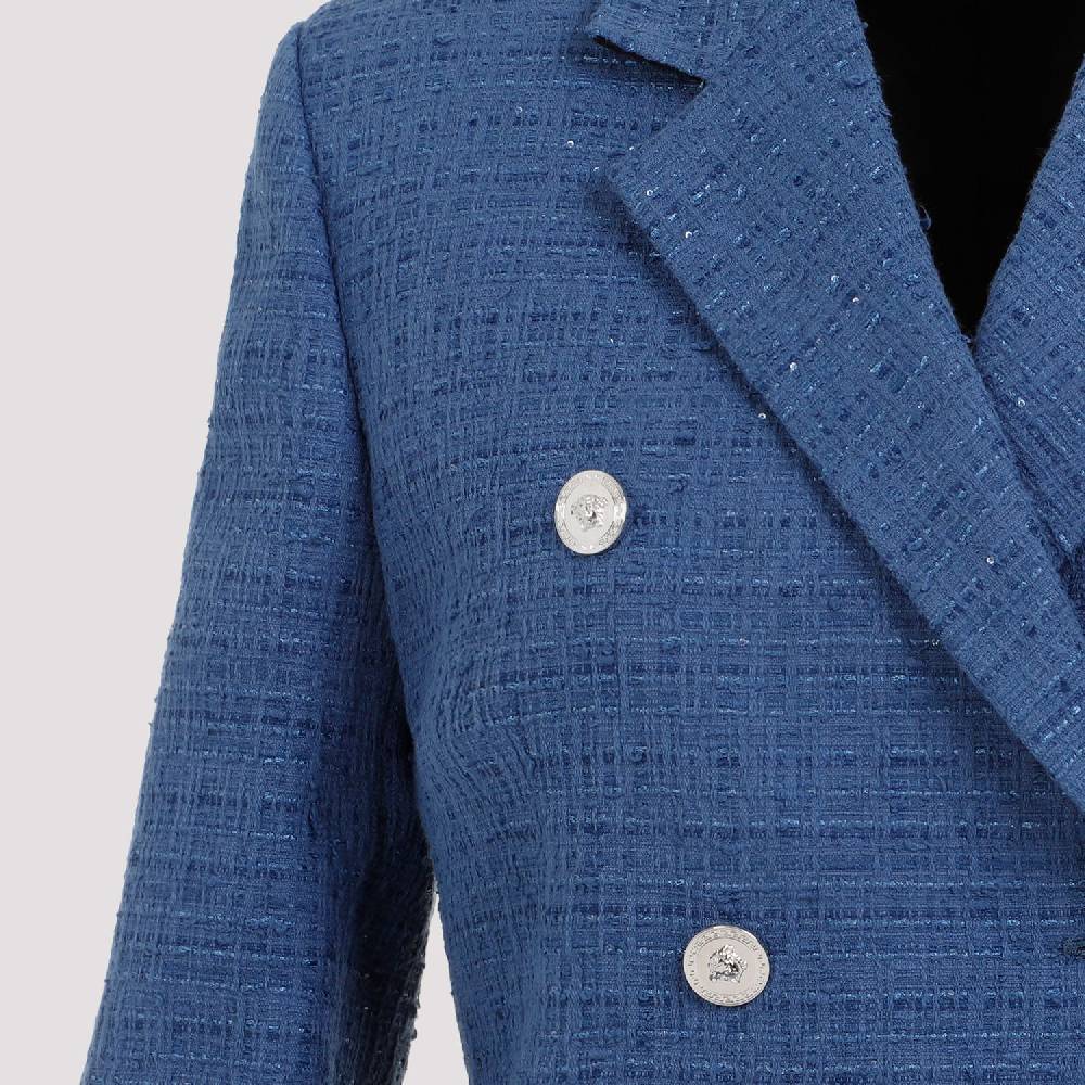 VERSACE  Blazer Tweed Cotone Blu Versace da Donna Consegna Veloce