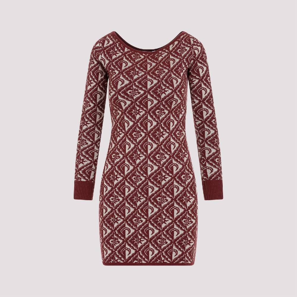 MARINE SERRE  Abito Corto Jacquard Rosso Marine Serre in Lana Fino Al -60%