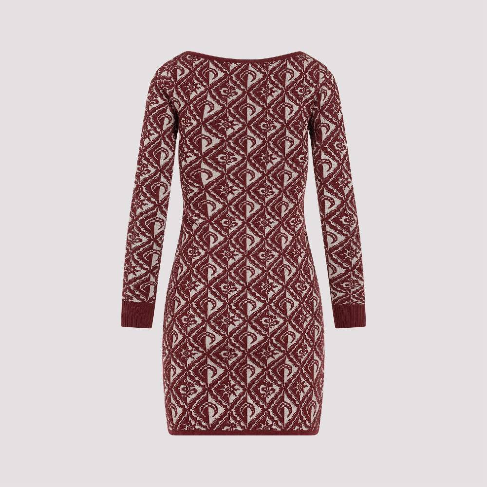 MARINE SERRE  Abito Corto Jacquard Rosso Marine Serre in Lana Fino Al -60%