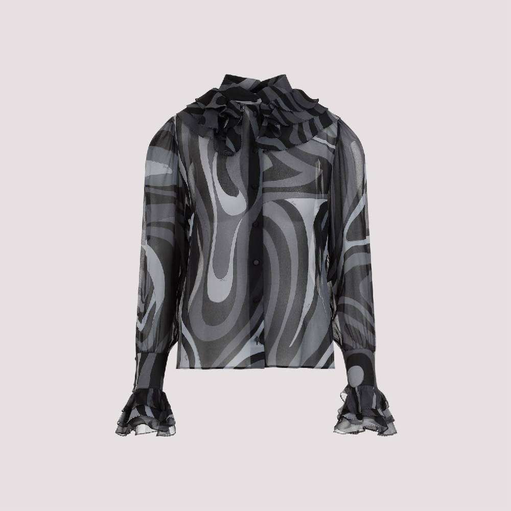PUCCI  Camicia di Seta Nera Ruches PUCCI - Eleganza Femminile con Fantasia Ondulata Shopping Online