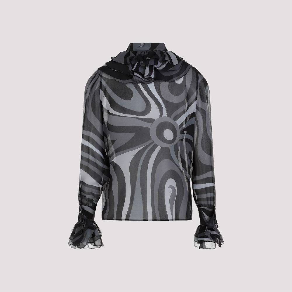PUCCI  Camicia di Seta Nera Ruches PUCCI - Eleganza Femminile con Fantasia Ondulata Shopping Online
