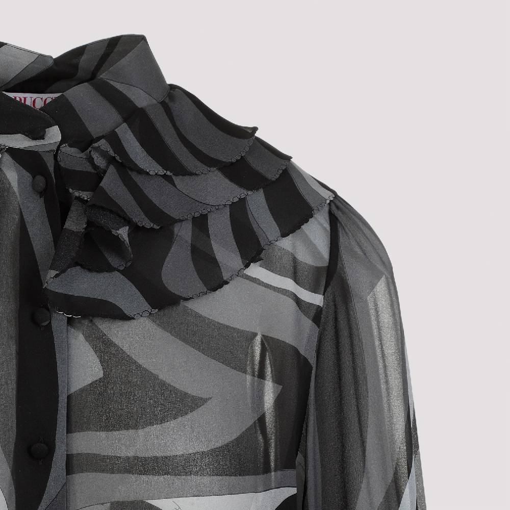 PUCCI  Camicia di Seta Nera Ruches PUCCI - Eleganza Femminile con Fantasia Ondulata Shopping Online