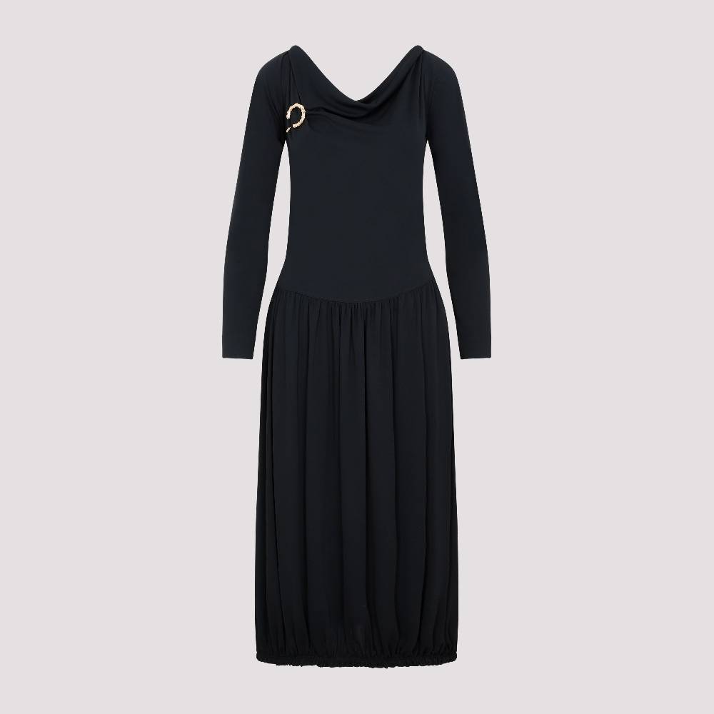 LANVIN  Abito Midi Drappeggiato Nero LANVIN con Spilla Affare Del Giorno