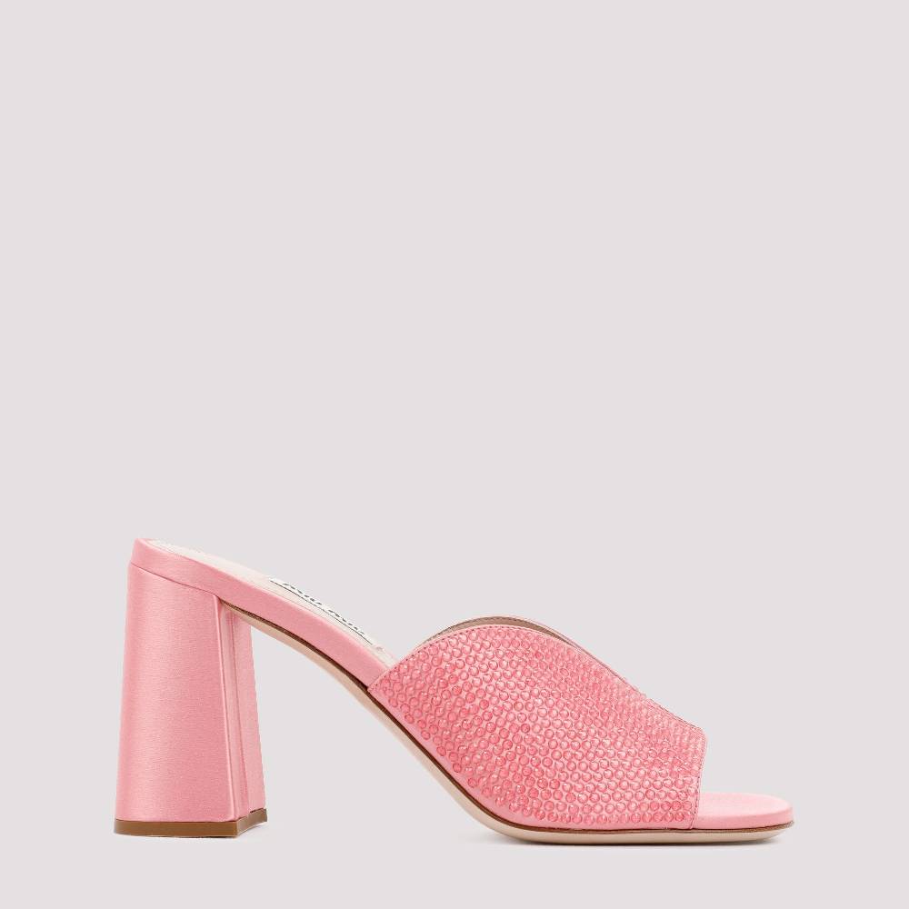 MIU MIU  Sandali MIU MIU in Raso Rosa con Tacco Largo 8,5cm Economico
