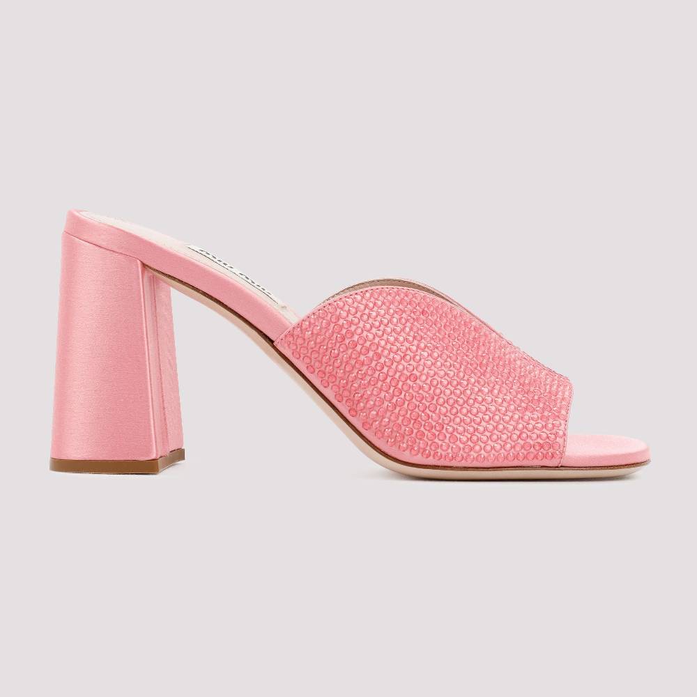 MIU MIU  Sandali MIU MIU in Raso Rosa con Tacco Largo 8,5cm Economico