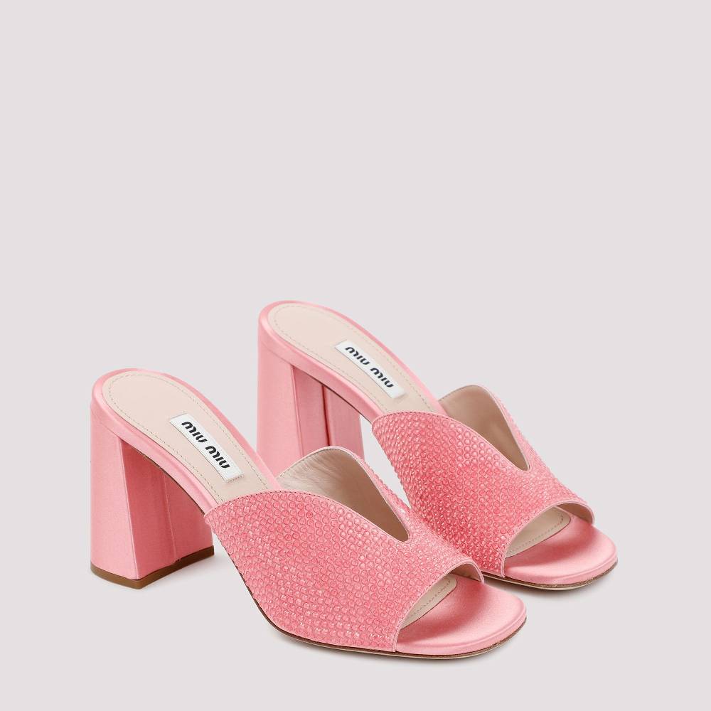 MIU MIU  Sandali MIU MIU in Raso Rosa con Tacco Largo 8,5cm Economico