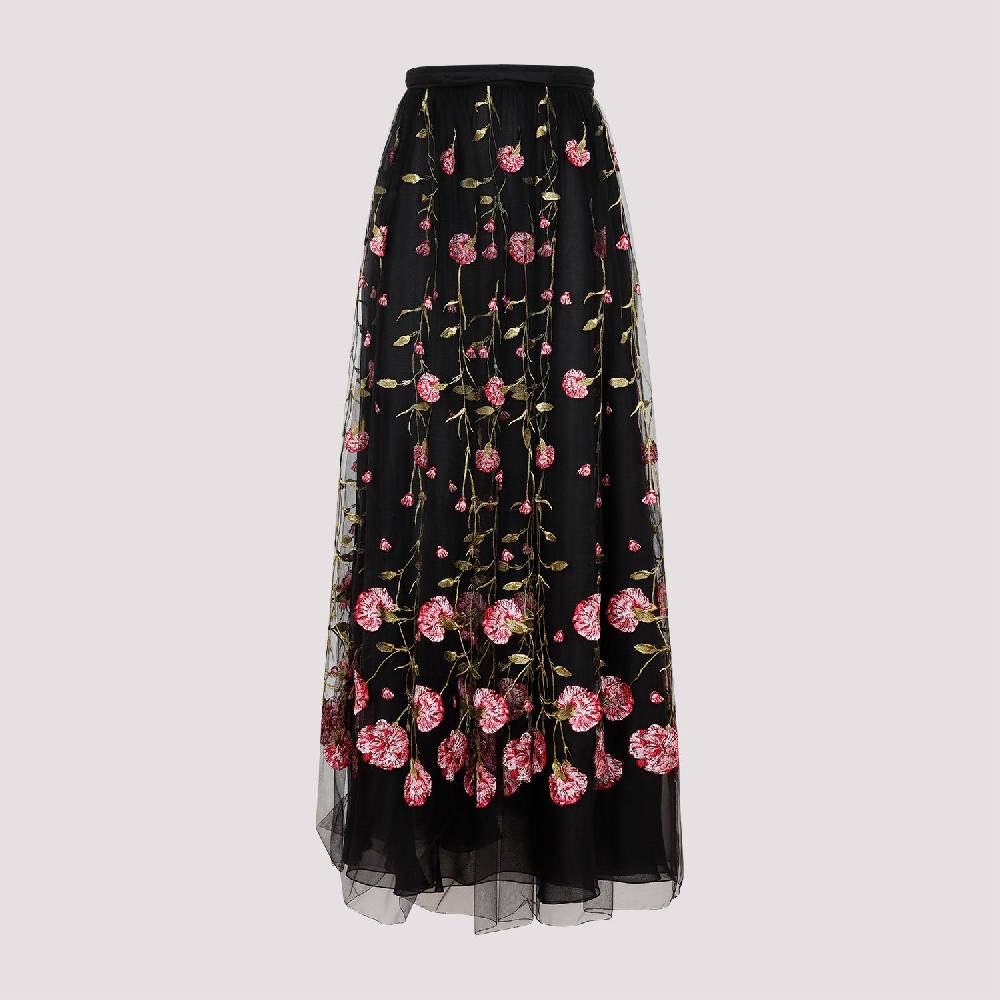 GIAMBATTISTA VALLI  Gonna Midi in Tulle Nero Ricamato con Rose di Giambattista Valli Outlet