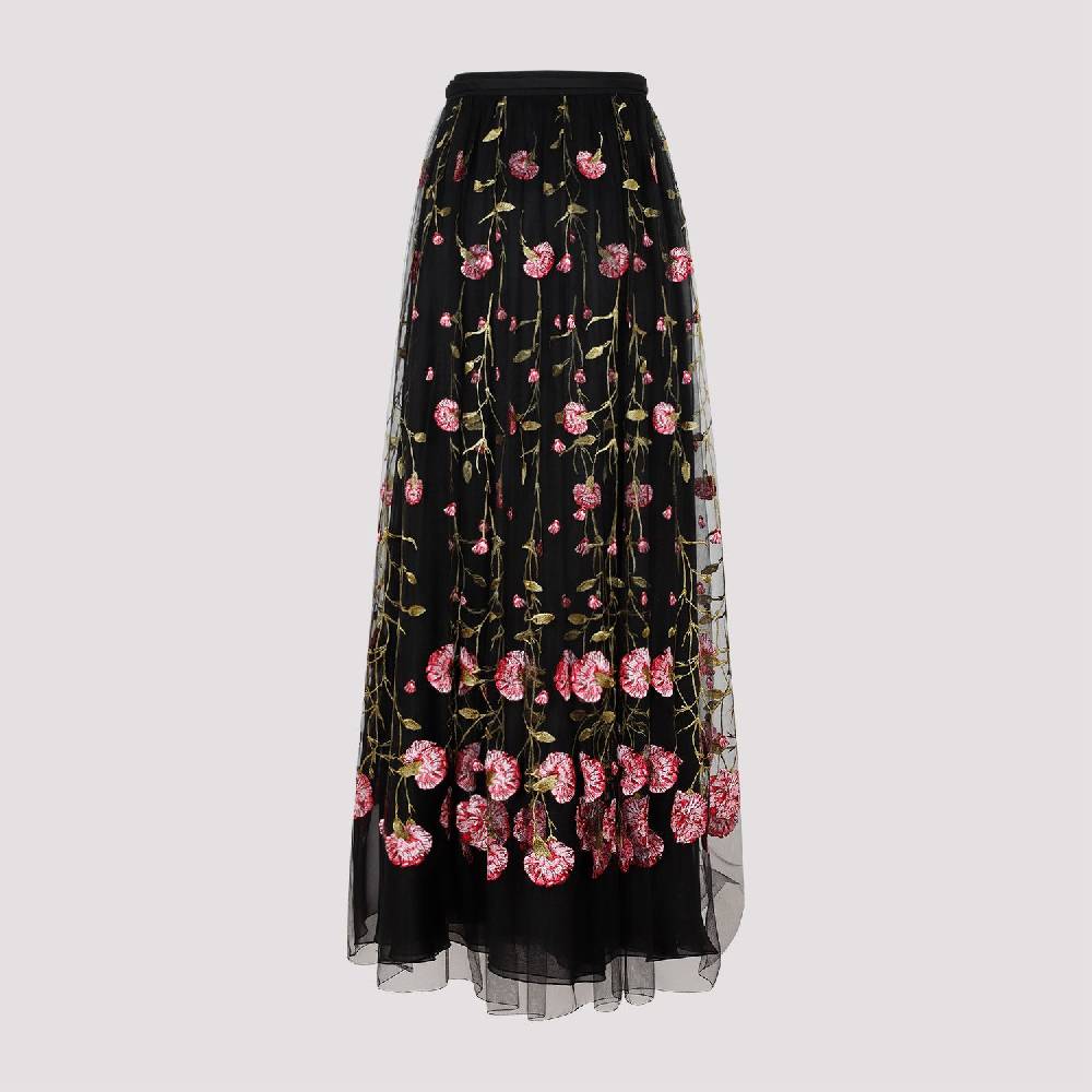 GIAMBATTISTA VALLI  Gonna Midi in Tulle Nero Ricamato con Rose di Giambattista Valli Outlet