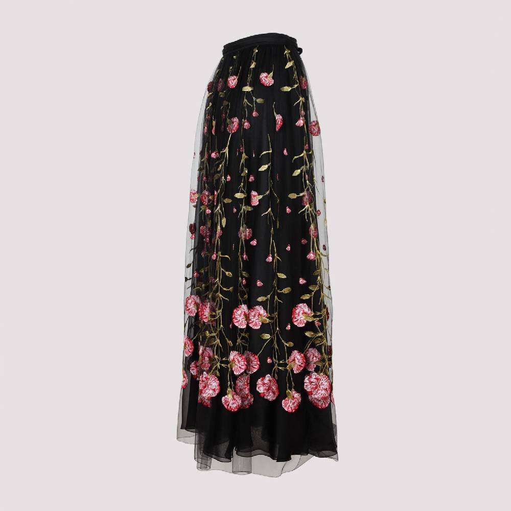 GIAMBATTISTA VALLI  Gonna Midi in Tulle Nero Ricamato con Rose di Giambattista Valli Outlet