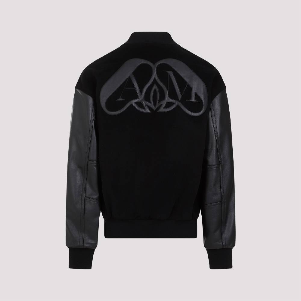 ALEXANDER MCQUEEN  Bomber Uomo Alexander McQueen in Cashmere e Pelle Nera Saldi Di Fabbrica