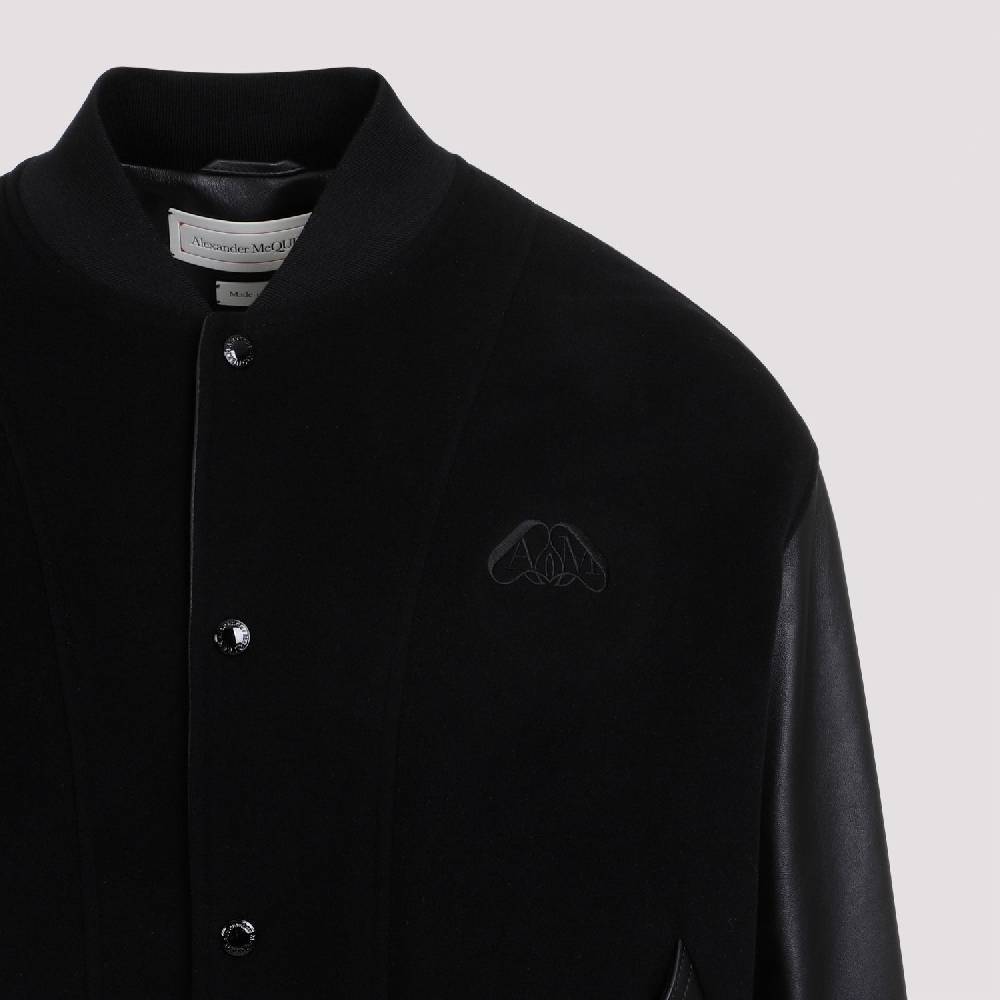 ALEXANDER MCQUEEN  Bomber Uomo Alexander McQueen in Cashmere e Pelle Nera Saldi Di Fabbrica