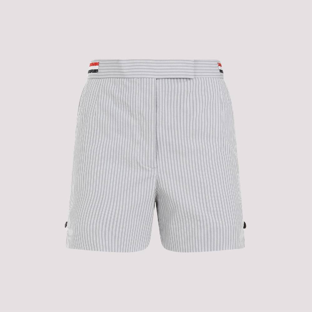 THOM BROWNE  Pantaloncini di Cotone Grigio Thom Browne con Righe Signature Nuova