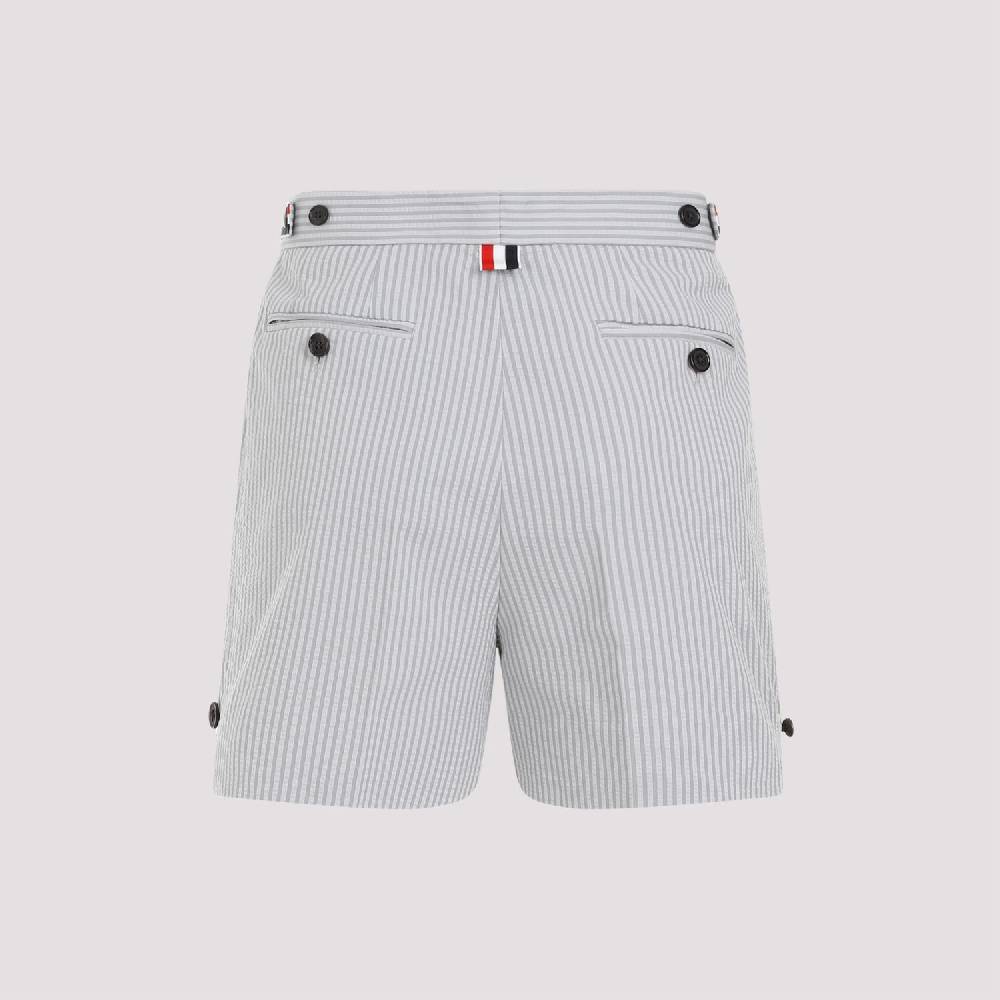 THOM BROWNE  Pantaloncini di Cotone Grigio Thom Browne con Righe Signature Nuova