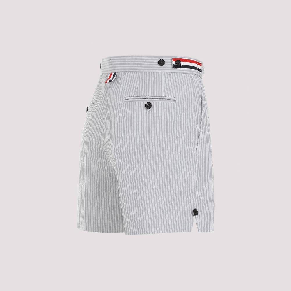 THOM BROWNE  Pantaloncini di Cotone Grigio Thom Browne con Righe Signature Nuova