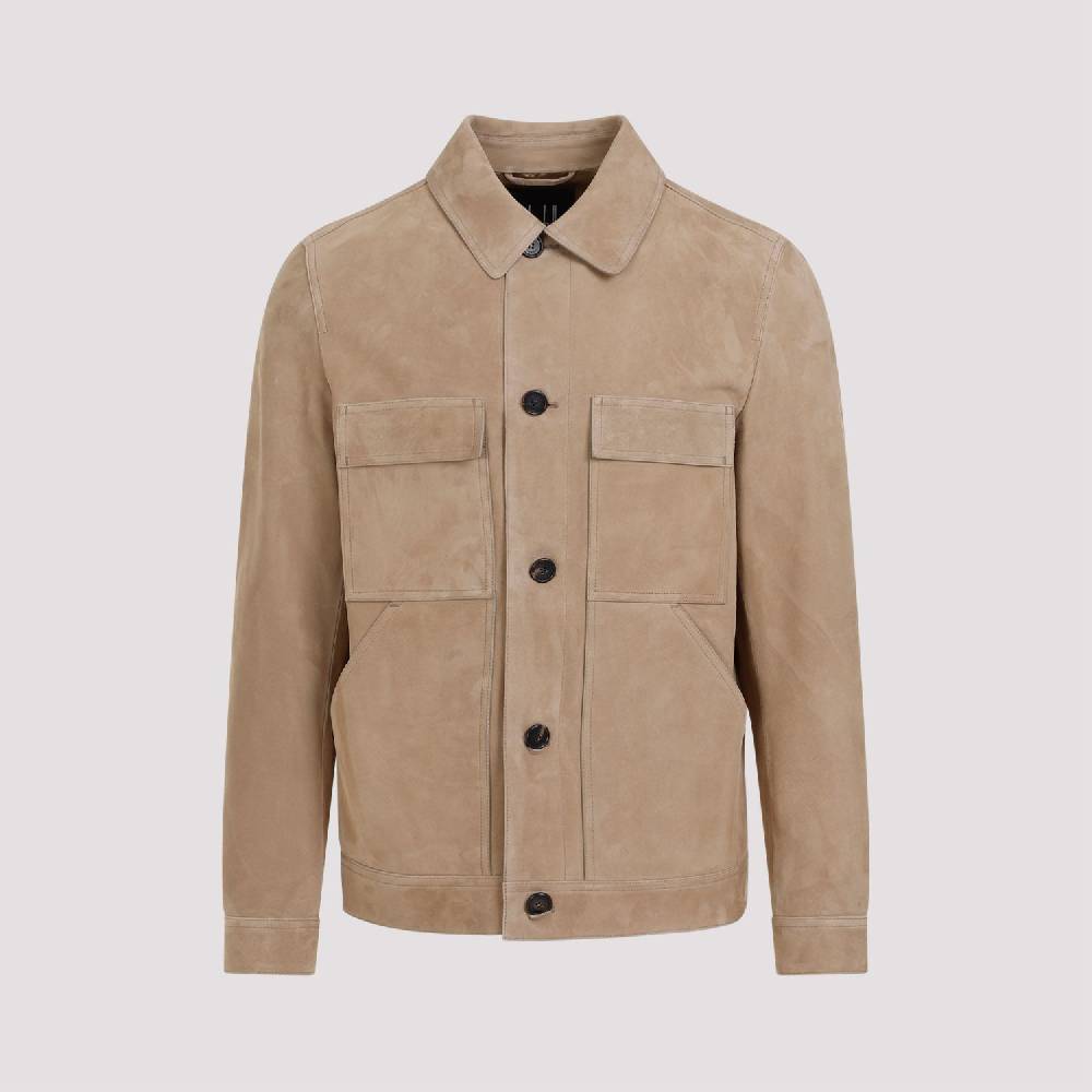 DUNHILL  Giacca di Pelle Scamosciata Marrone Dunhill Uomo Moda