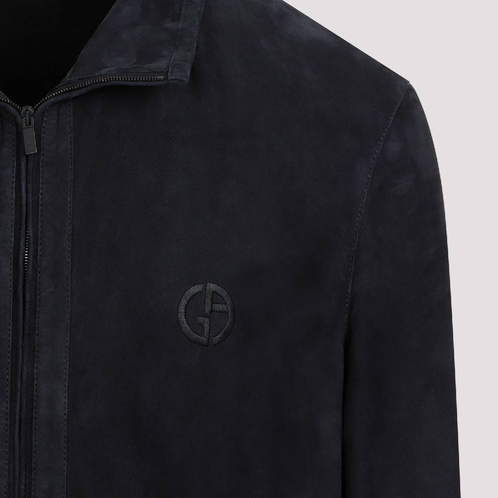 GIORGIO ARMANI  Giubbotto in Pelle Scamosciata Blu Uomo Giorgio Armani Promozione