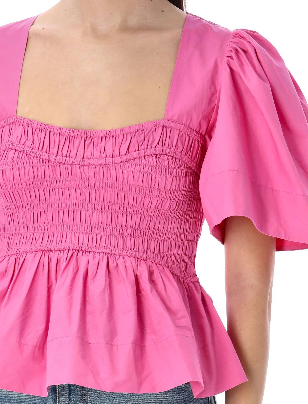GANNI  Blusa in Cotone con Maniche a Palloncino e Peplo GANNI Enormi risparmi