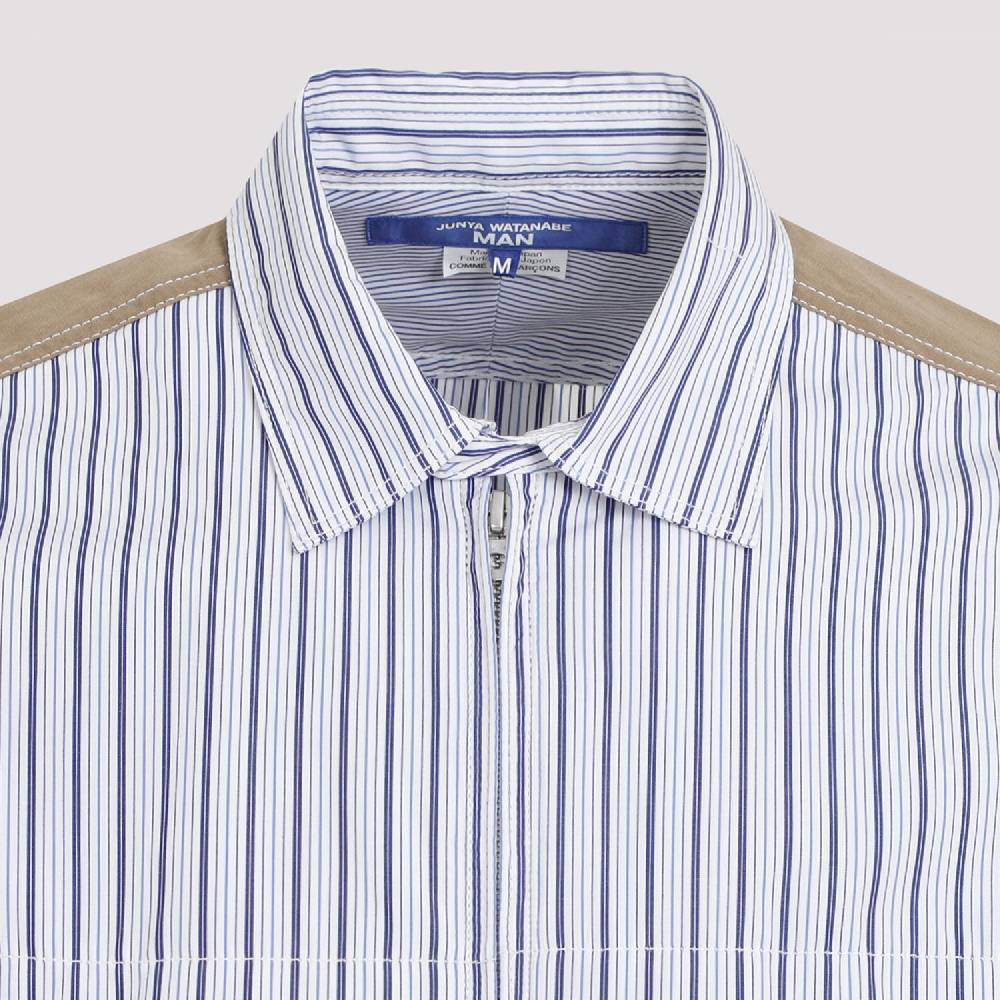 JUNYA WATANABE  Camicia in Cotone da Uomo Junya Watanabe - Bianca a Righe con Zip Consegna Veloce
