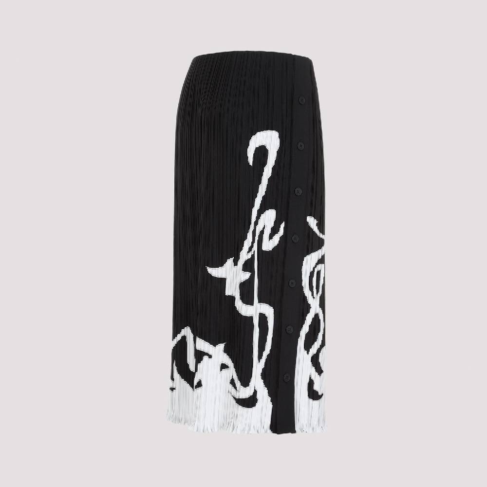 LANVIN  Gonna Midi Piegata Nera LANVIN con Motivo Geometrico Presa