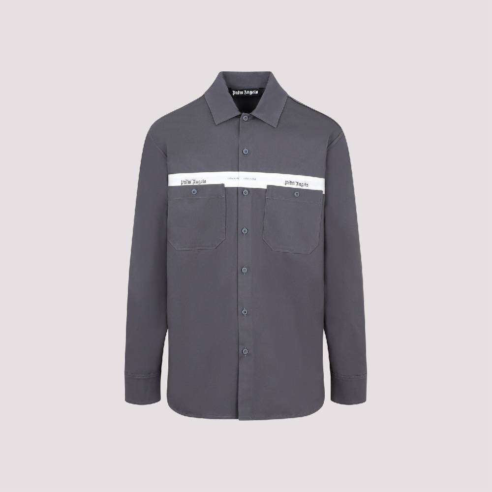 PALM ANGELS  Camicia in Cotone Antracite Palm Angels con Fascia Logo Sconto