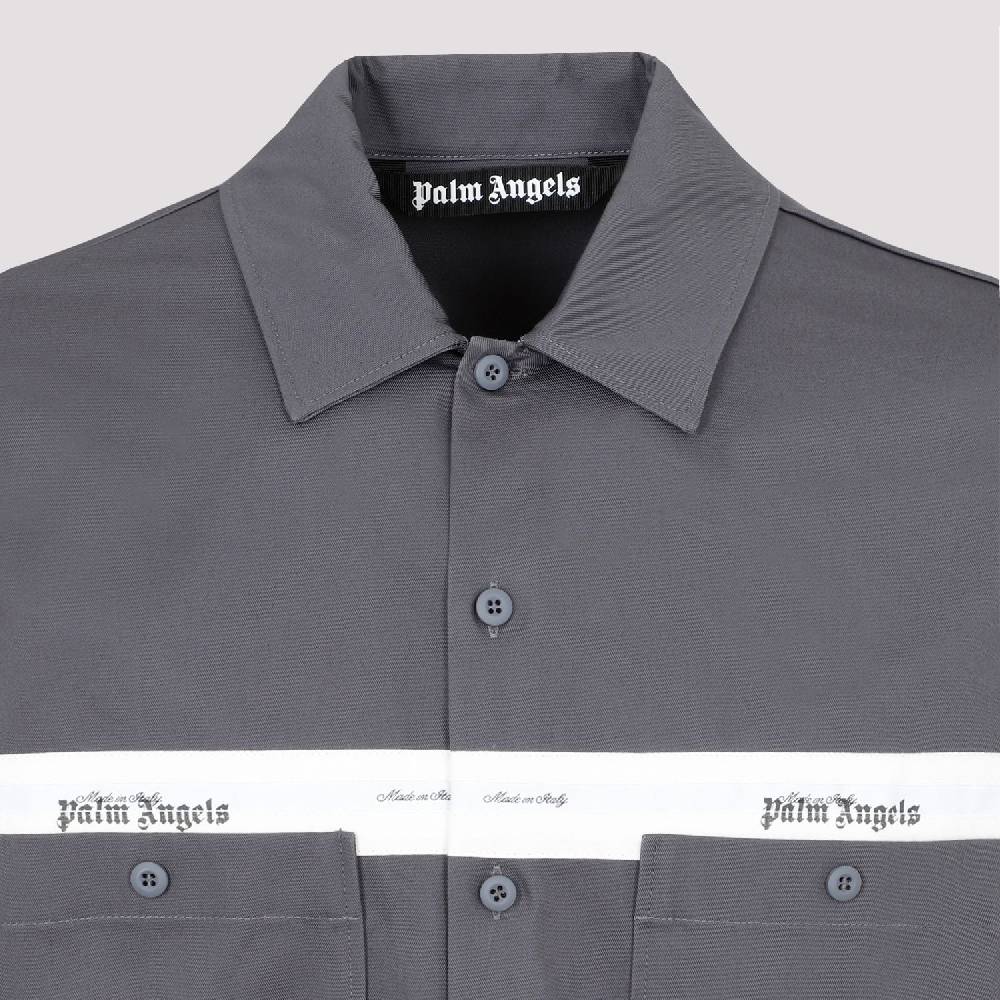 PALM ANGELS  Camicia in Cotone Antracite Palm Angels con Fascia Logo Sconto