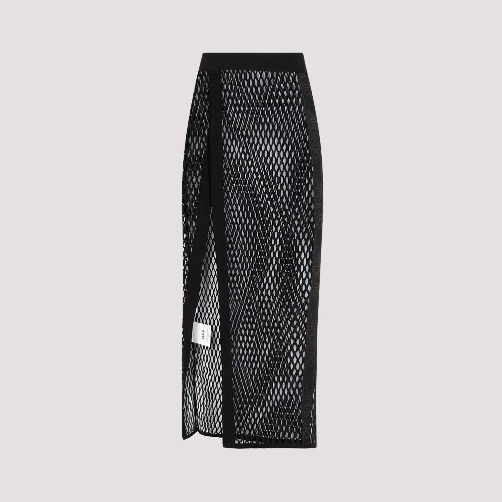 OFF-WHITE  Gonna Midi Nera in Cotone con Logo OFF-WHITE Economico