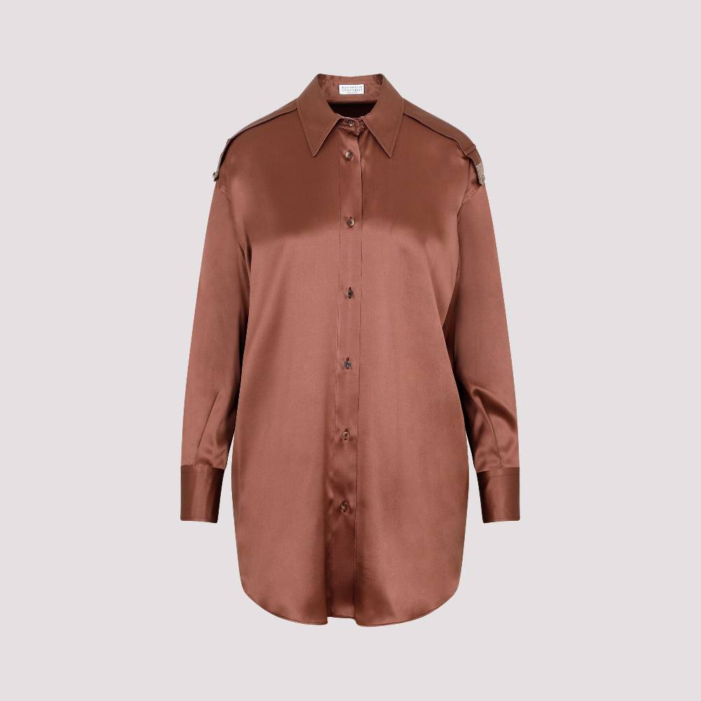 BRUNELLO CUCINELLI  Camicia Marrone in Seta Brunello Cucinelli da Donna Saldi