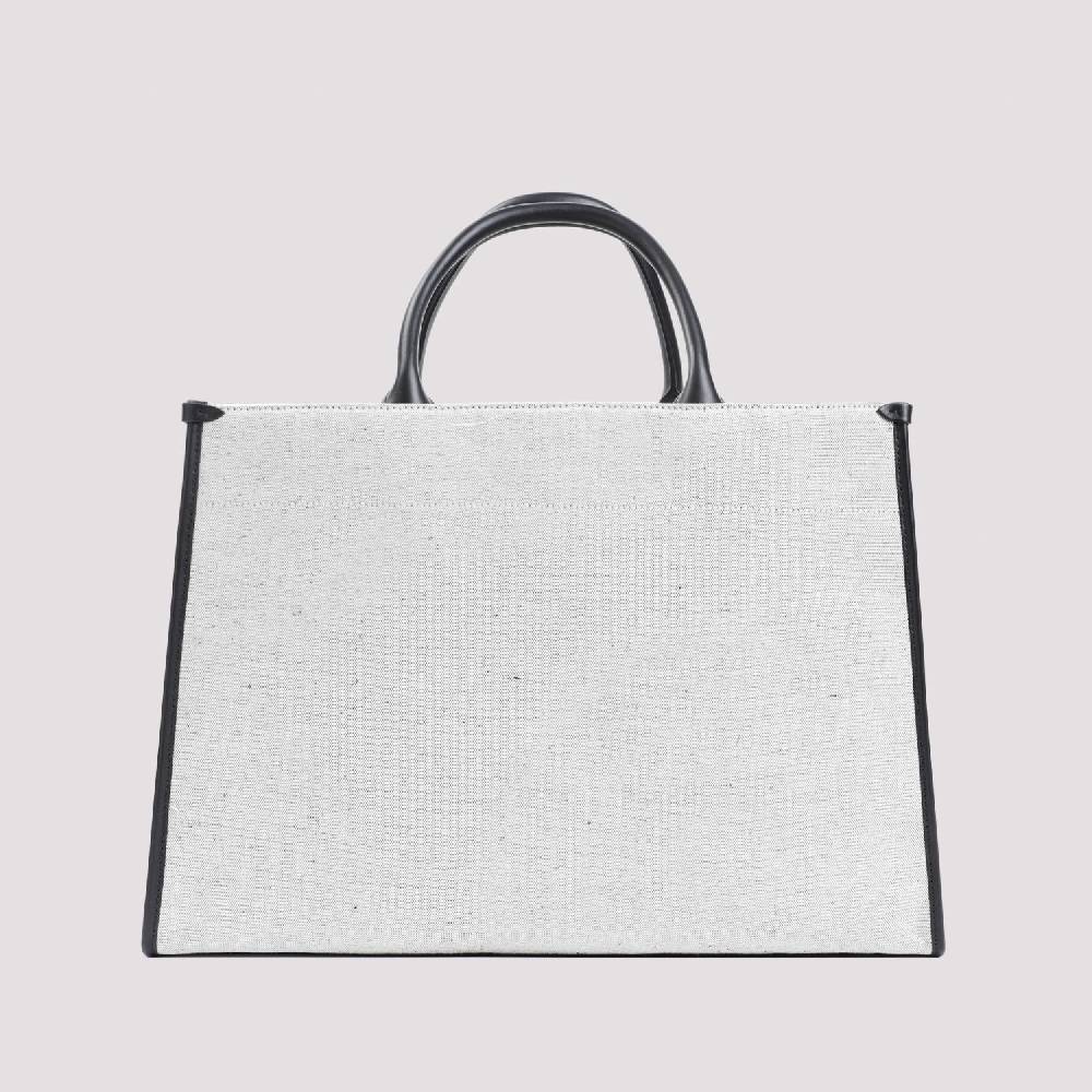 LANVIN  Borsa Shopper Lanvin in Cotone e Lino Grigio con Rifiniture in Pelle Negozio