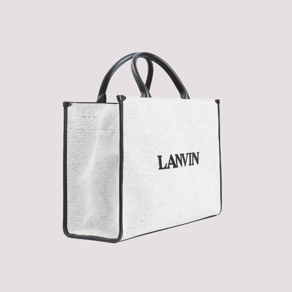 LANVIN  Borsa Shopper Lanvin in Cotone e Lino Grigio con Rifiniture in Pelle Negozio