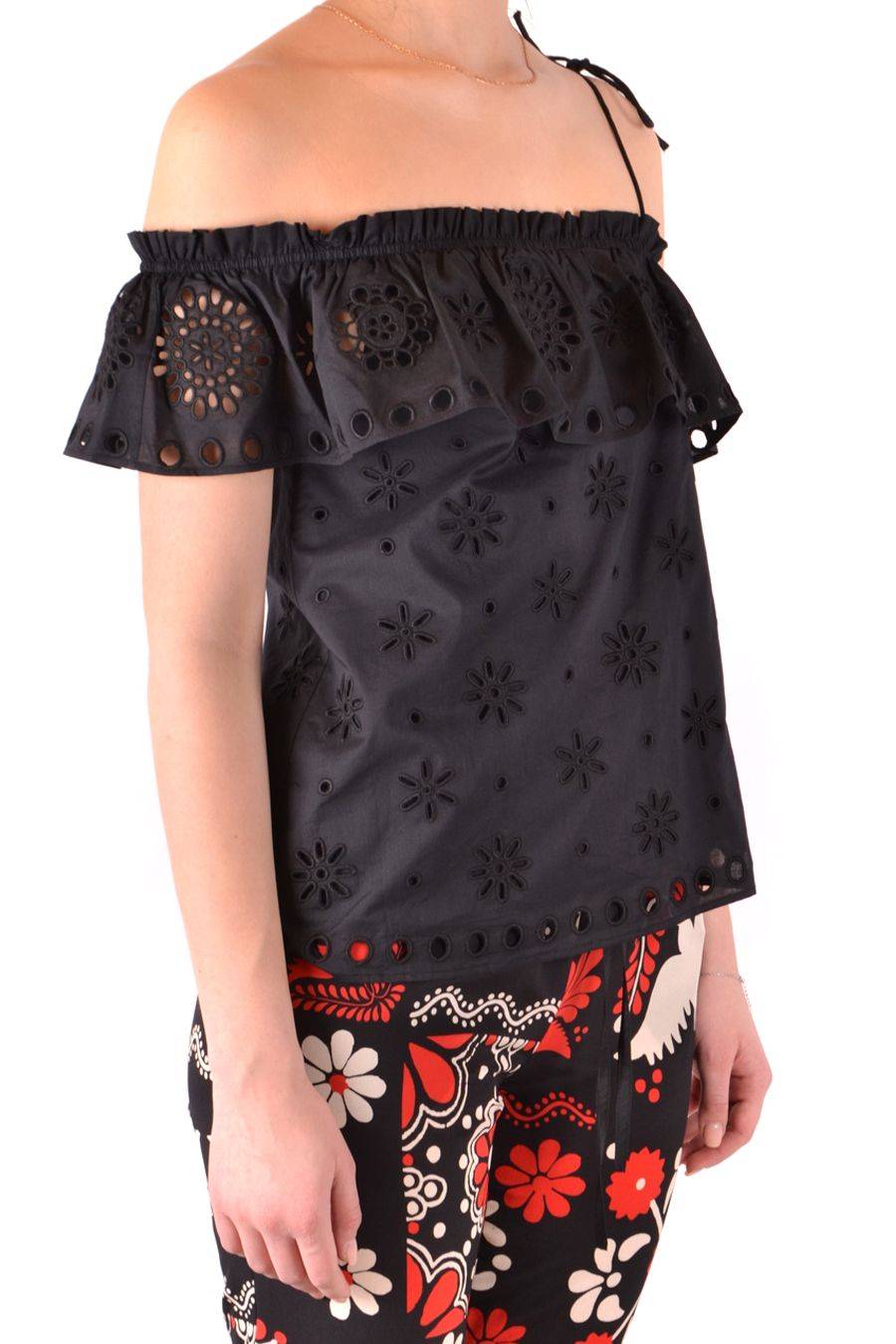 RED VALENTINO  Top Elegante di Cotone Nero RED VALENTINO Convenienza