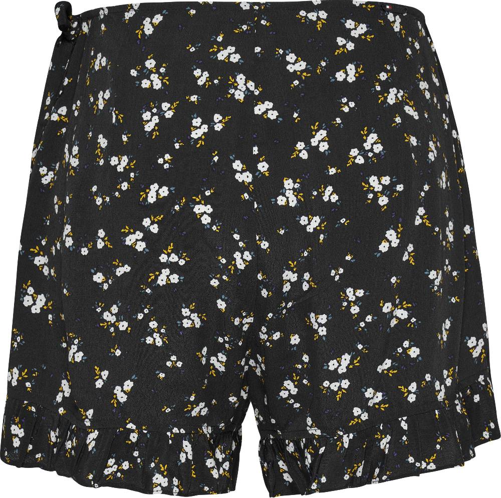 TOMMY JEANS  Shorts Avvolgenti Neri a Fiori Tommy Jeans con Volant Offerte