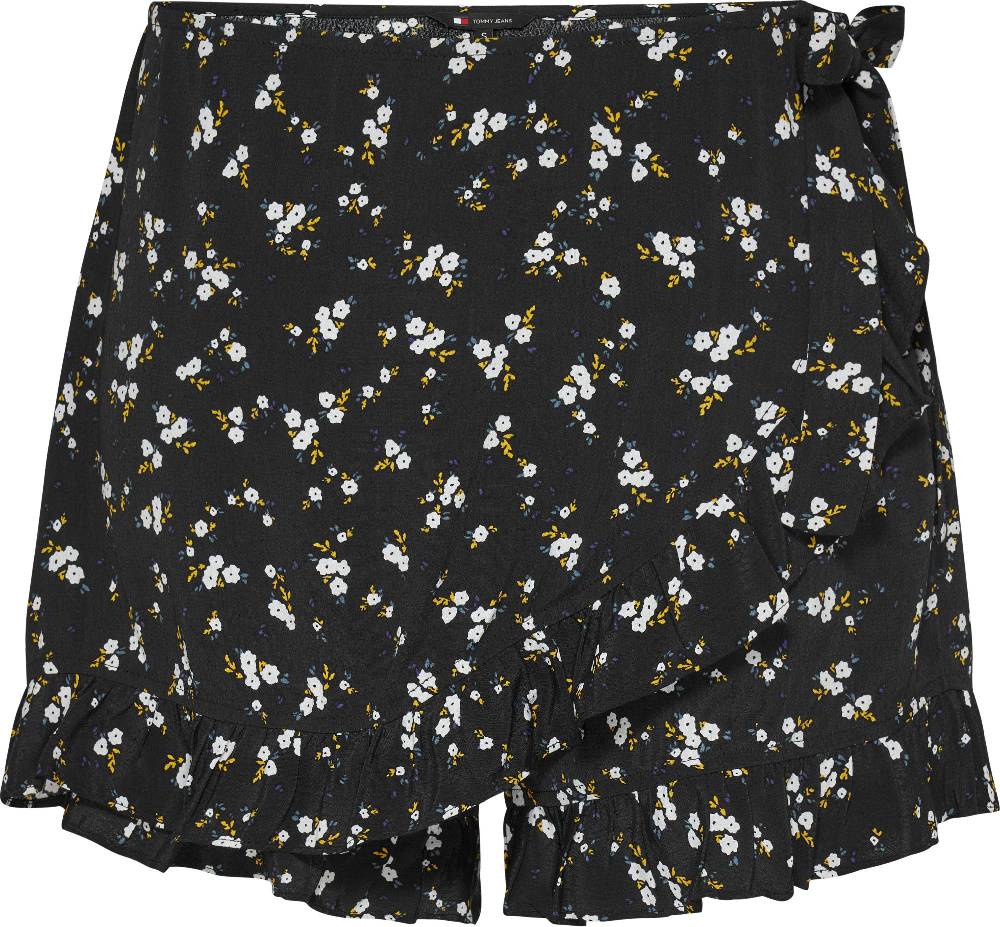 TOMMY JEANS  Shorts Avvolgenti Neri a Fiori Tommy Jeans con Volant Offerte