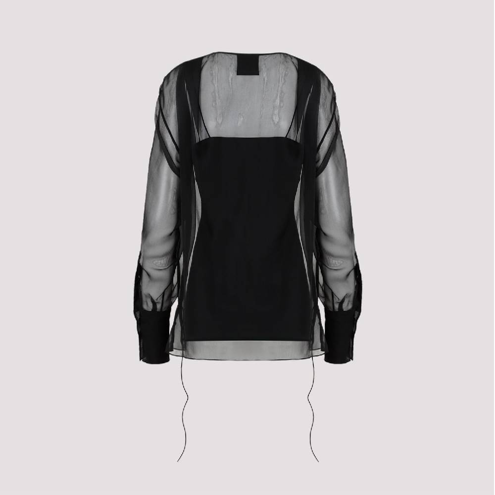 GIVENCHY  Camicia Nera in Seta Drappeggiata Givenchy con Lacci Laterali Pezzi Unici