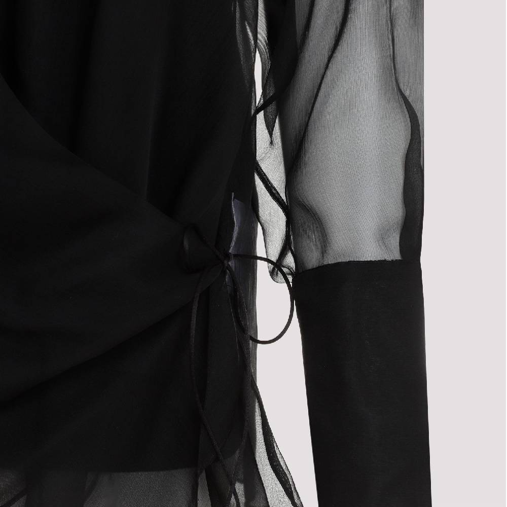 GIVENCHY  Camicia Nera in Seta Drappeggiata Givenchy con Lacci Laterali Pezzi Unici