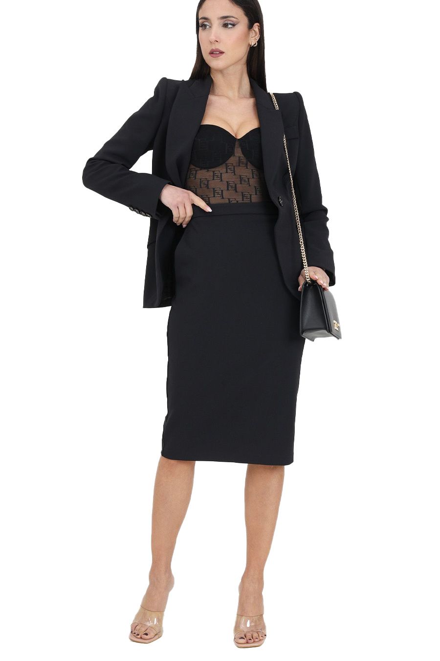 ELISABETTA FRANCHI  Gonna Nera in Poliestere Elisabetta Franchi da Donna Acquista Ora