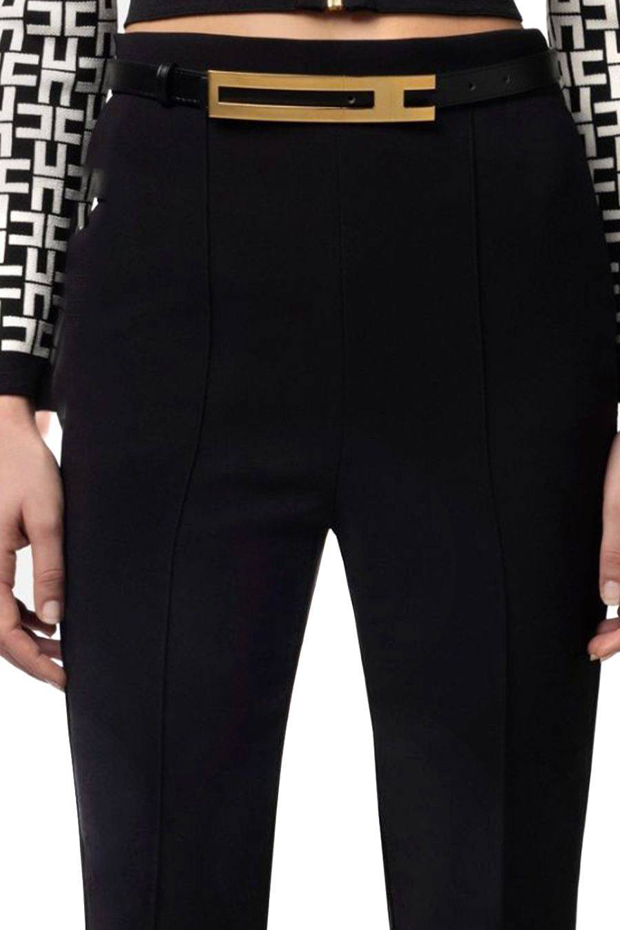 ELISABETTA FRANCHI  Pantaloni Neri Elisabetta Franchi in Tessuto Misto Fino Al -60%