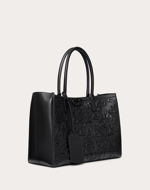 Red Valentino BORSA SHOPPING MEDIA VLOGO LOCKER TOTE IN PELLE CON ROSE RICAMATE Vendita Calda