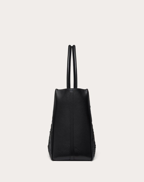 Red Valentino BORSA SHOPPING MEDIA VLOGO LOCKER TOTE IN PELLE CON ROSE RICAMATE Vendita Calda