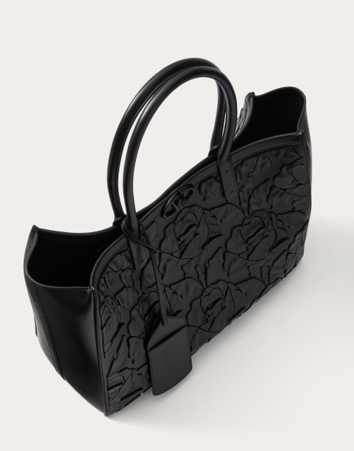 Red Valentino BORSA SHOPPING MEDIA VLOGO LOCKER TOTE IN PELLE CON ROSE RICAMATE Vendita Calda