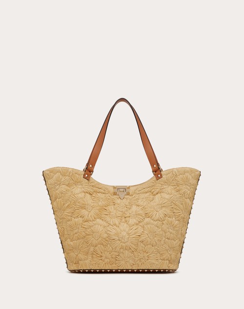 Red Valentino BORSA SHOPPING ROCKSTUD IN RAFIA INTRECCIATA In Saldo