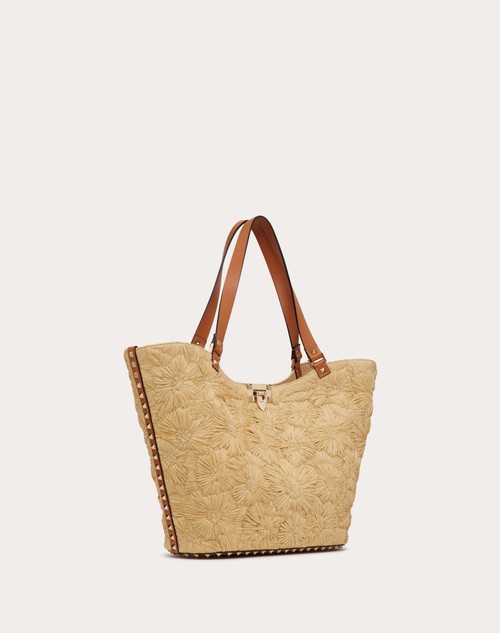 Red Valentino BORSA SHOPPING ROCKSTUD IN RAFIA INTRECCIATA In Saldo