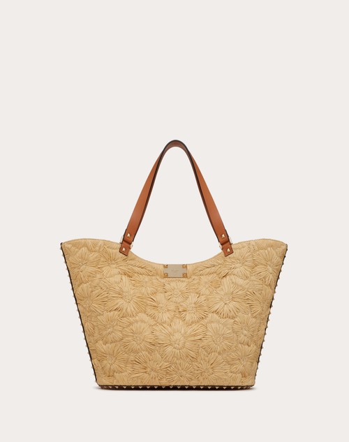 Red Valentino BORSA SHOPPING ROCKSTUD IN RAFIA INTRECCIATA In Saldo